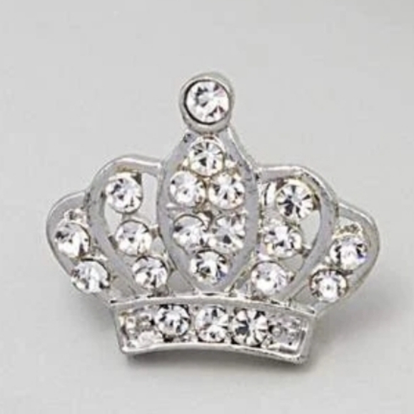 Silver Rhinestone Crown Brooch - Picture 7 of 7